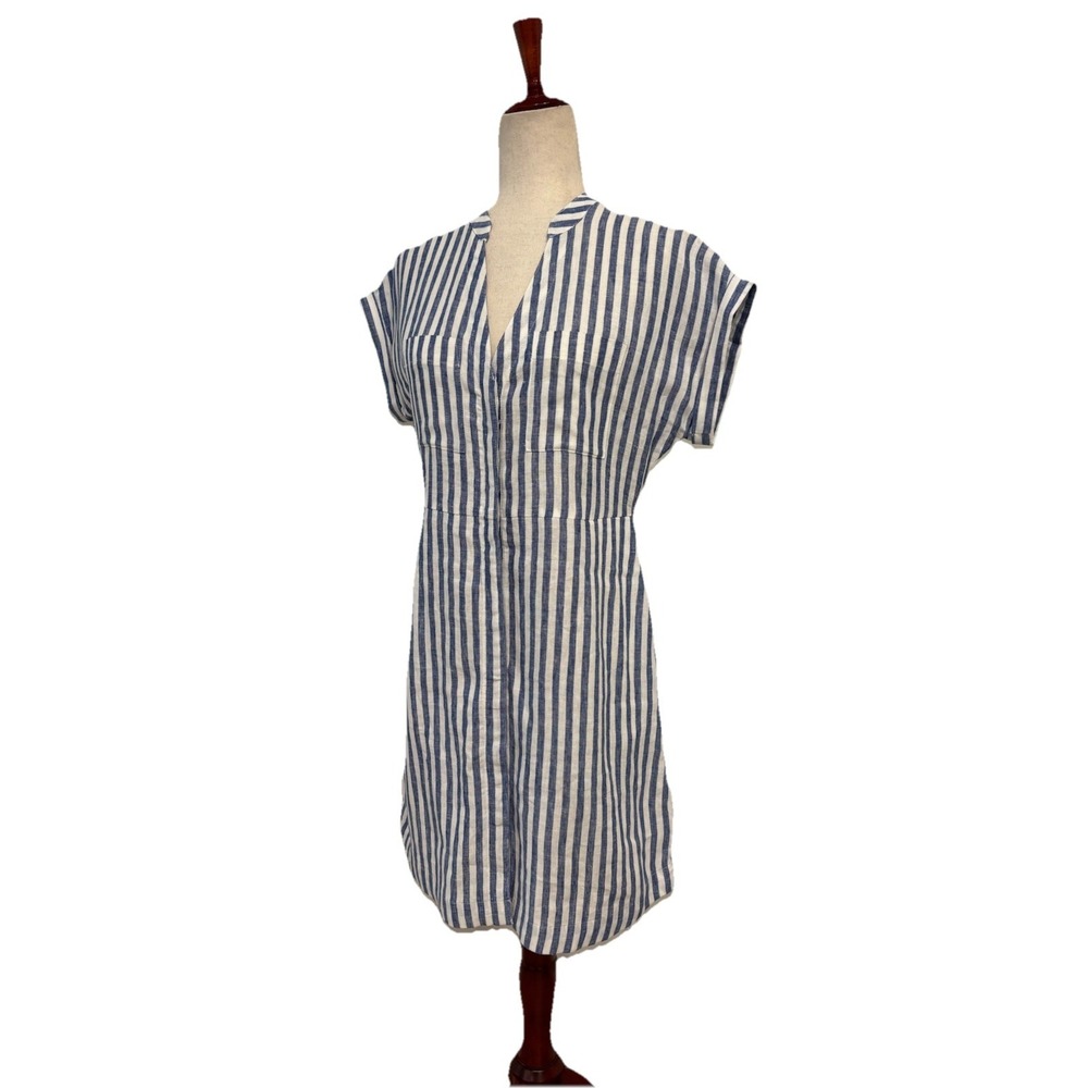 Boden Evie Blue White Striped Linen Short Sleeve Shirt Dress Pockets 6 P No Belt - Picture 6 of 11